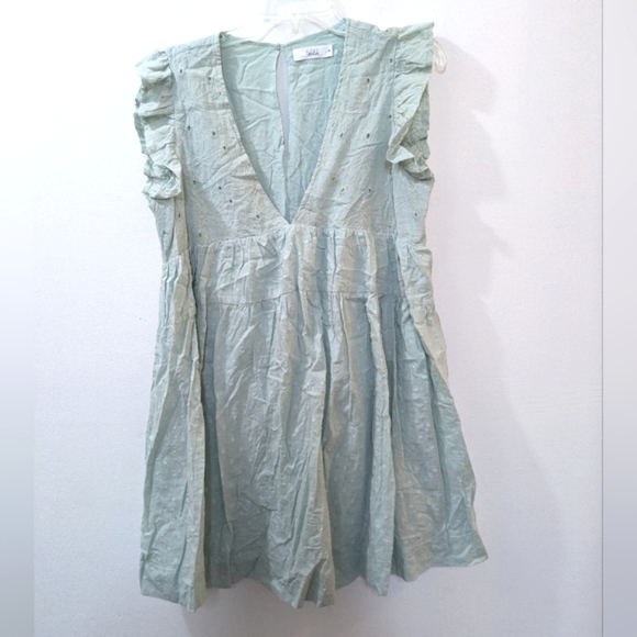 Talulah Hidden Romper Babydoll Dress V Neck Sage Green Women's Medium - Picture 1 of 11